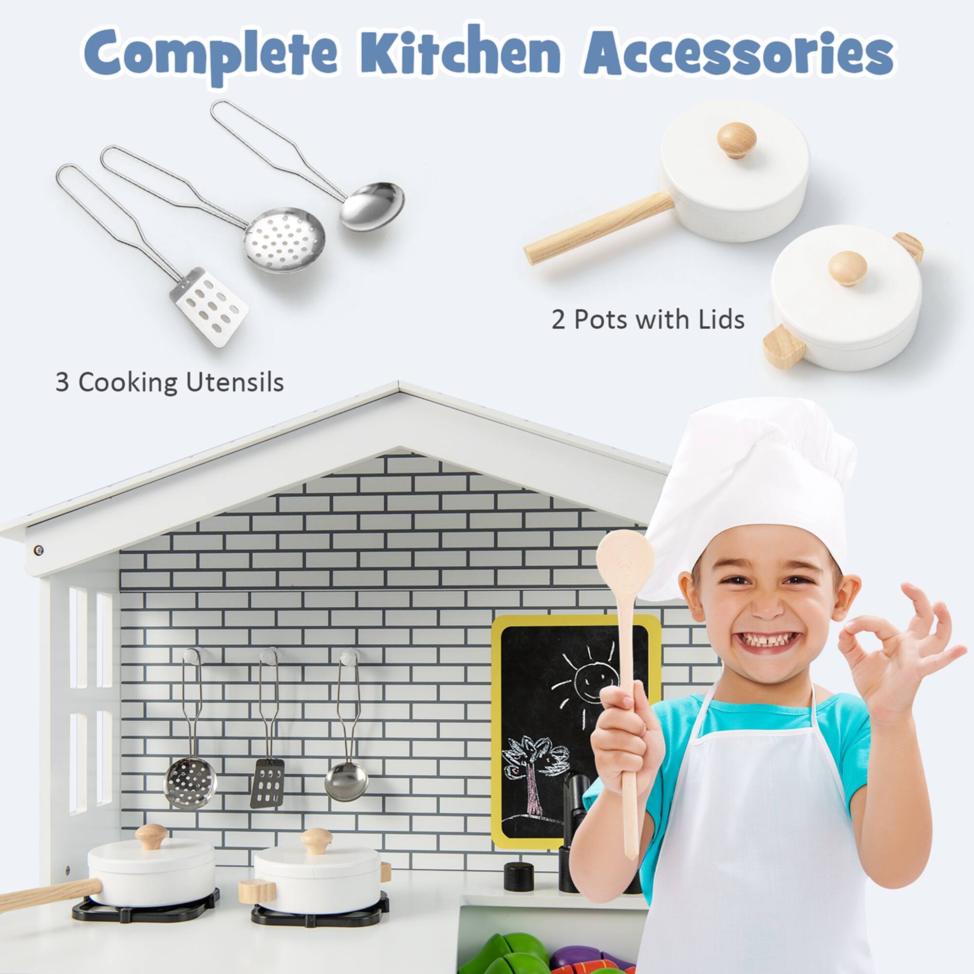 Complete Kitchen Accessories

3 Cooking Utensils

2 Pots with Lids