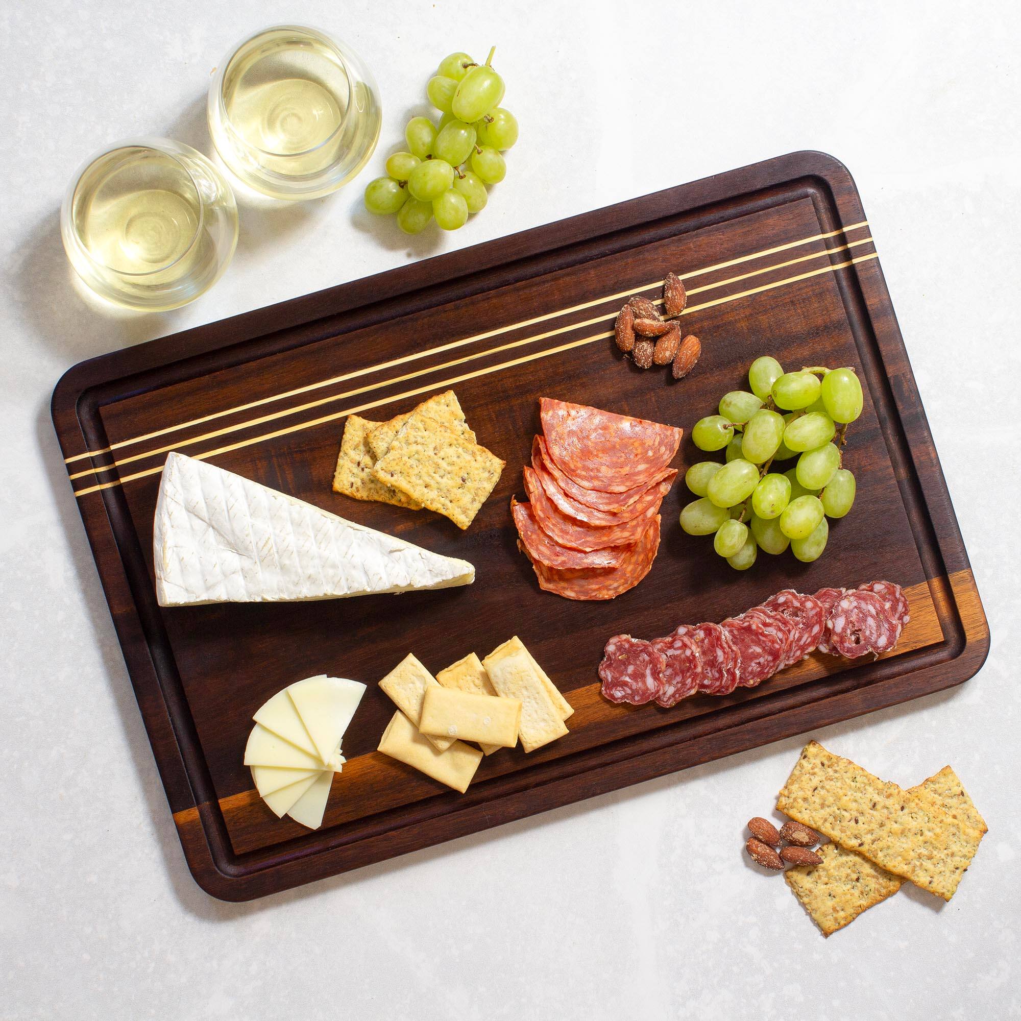 Back. Rock & Branch - Acacia Wood Pinstripe Cutting Board, 18-1/8" x 12-1/8".