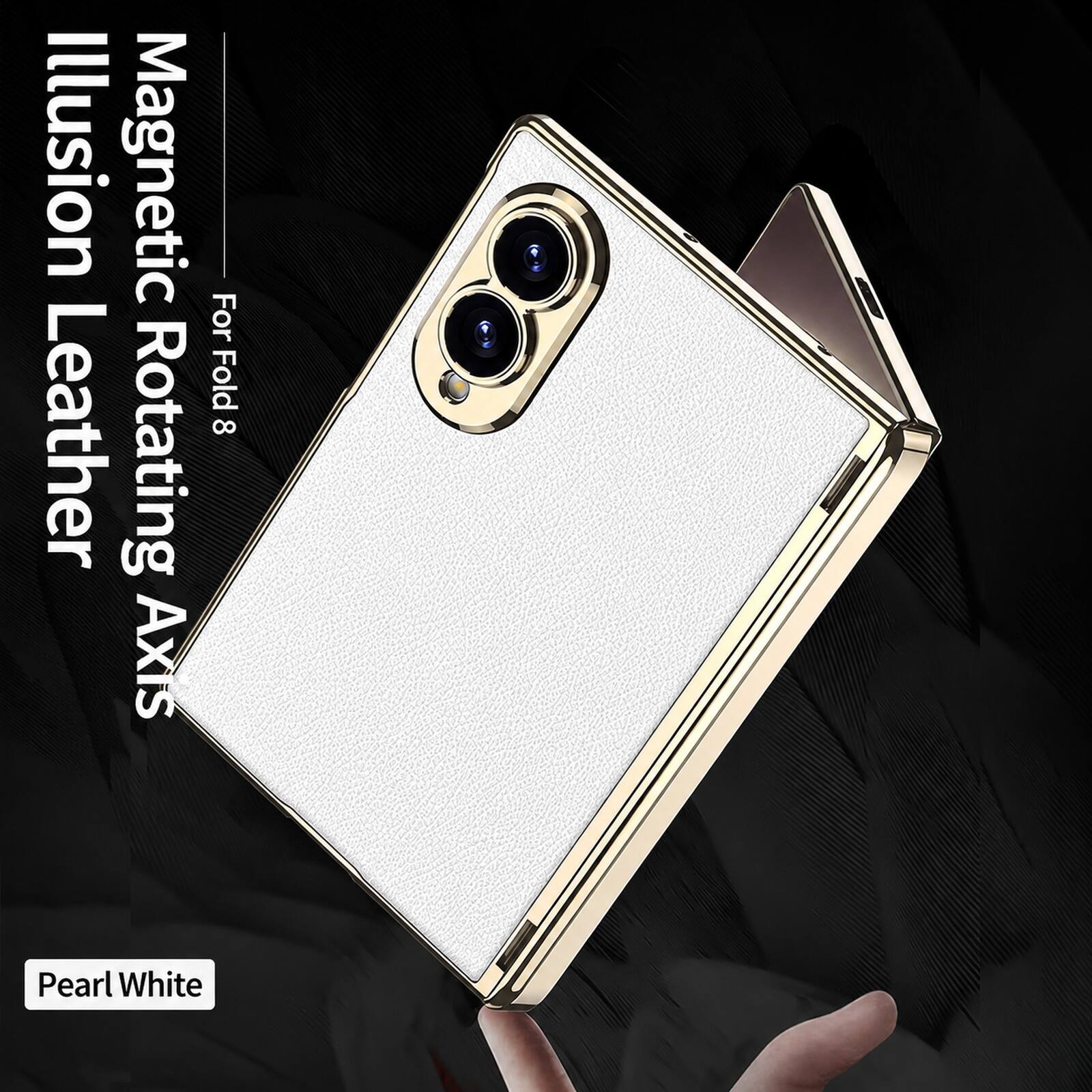 Illusion Magnetic Leather For Fold 8 Rotating Axis Pearl White