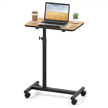 Front. Costway - Costway Overbed Rolling Table Over Bed Laptop Food Tray Desk Tilting Top - Natural.