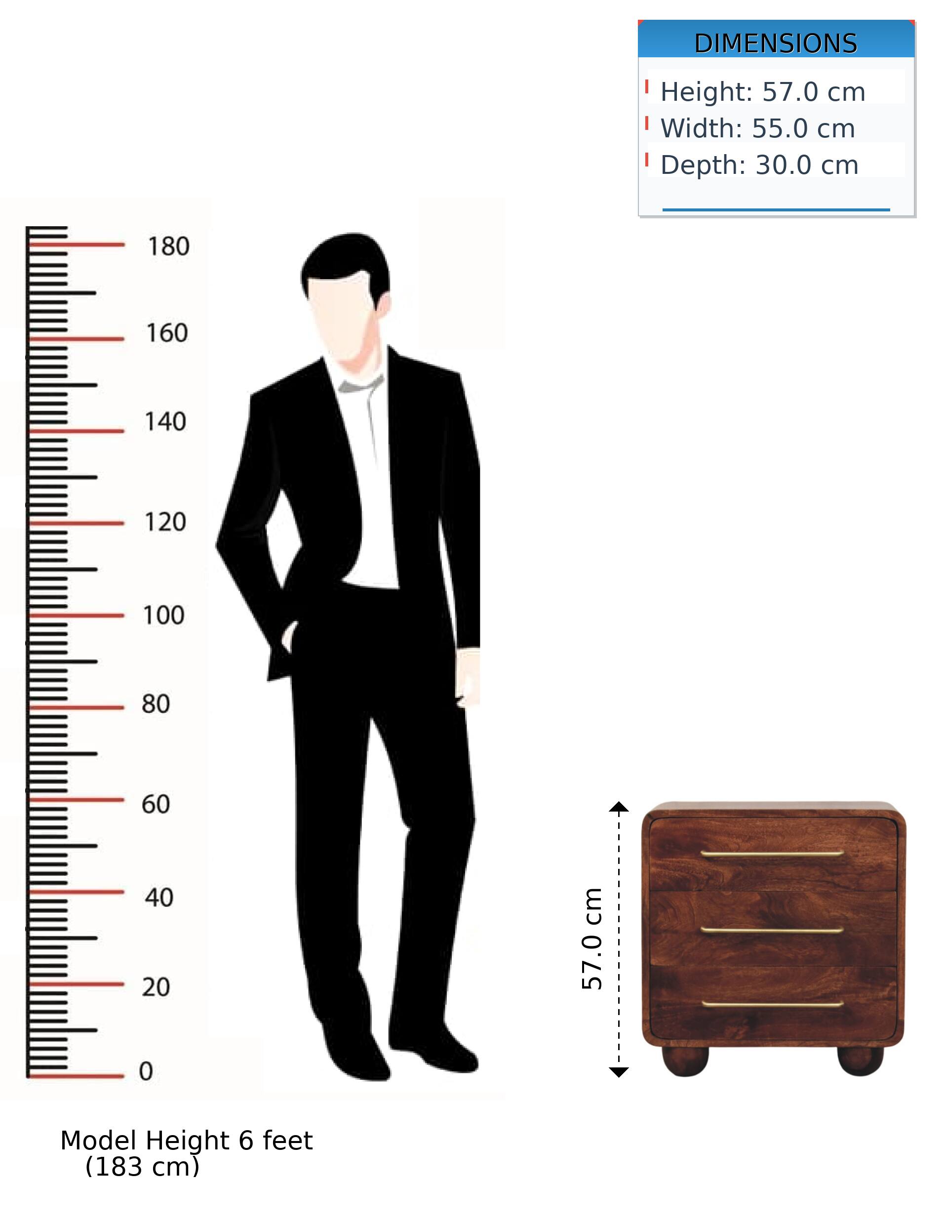 DIMENSIONS  
Height: 57.0 cm  
Width: 55.0 cm  
Depth: 30.0 cm  

Model Height: 6 feet (183 cm)