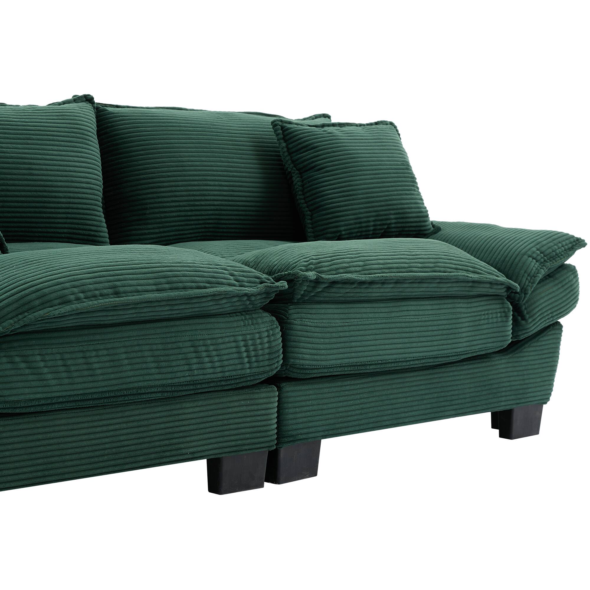 Alt View 7. Tiramisubest - Corduroy Couch Loveseat Sofa with Pillows,Comfy Upholstered Deep Seat Sofa for Bedroom,Living Room,Office-Green - Green.