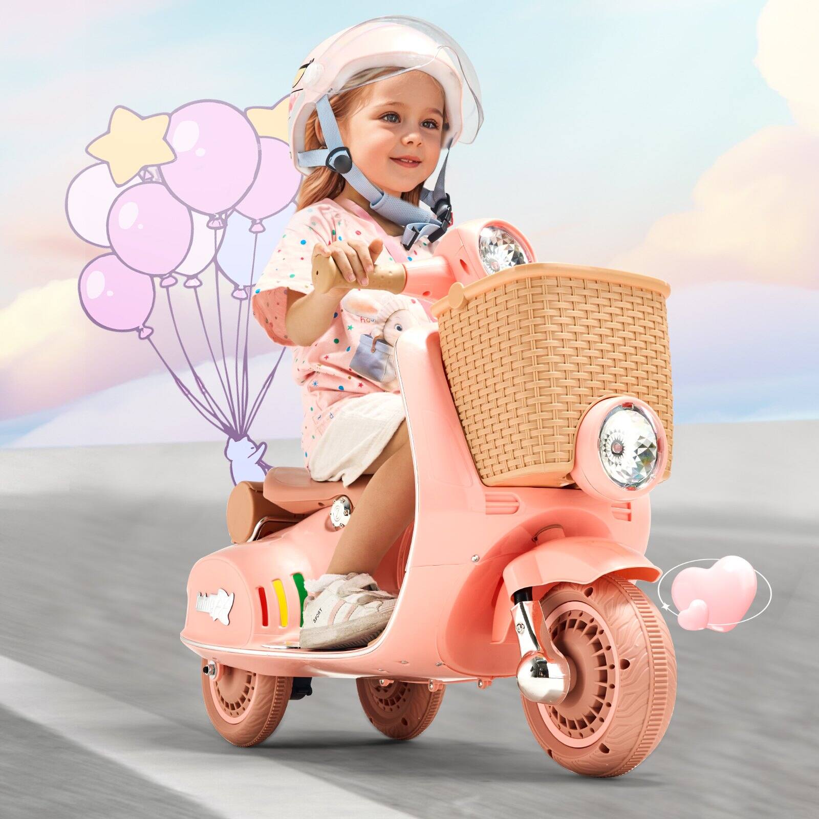 Alt View 1. Glintex - Kids Battery Ride-On Motorcycle Trike, 12V Electric Bike with Basket, LED Lights, Music & Bluetooth, for Ages 3-4 - White + Beige + Pink + Green.