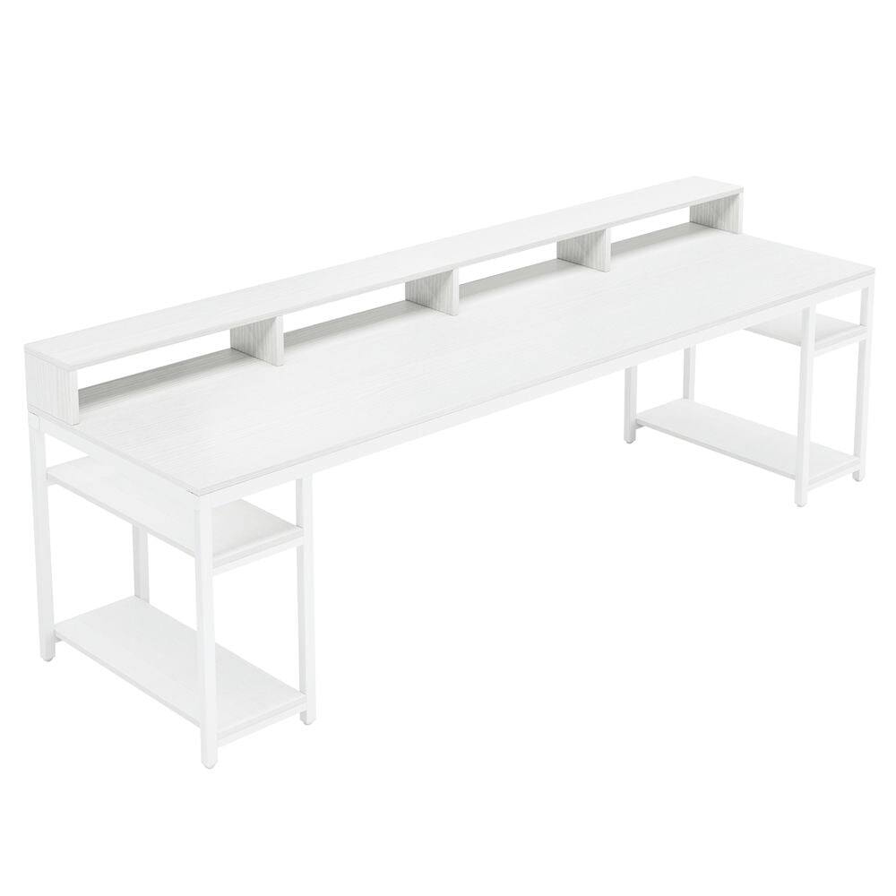 Kadyn - Study Writing Desk, Computer Desk,Two Person Desk, 78.7" Computer Desk With Monitor Stand and 4 Open Shelf - White
