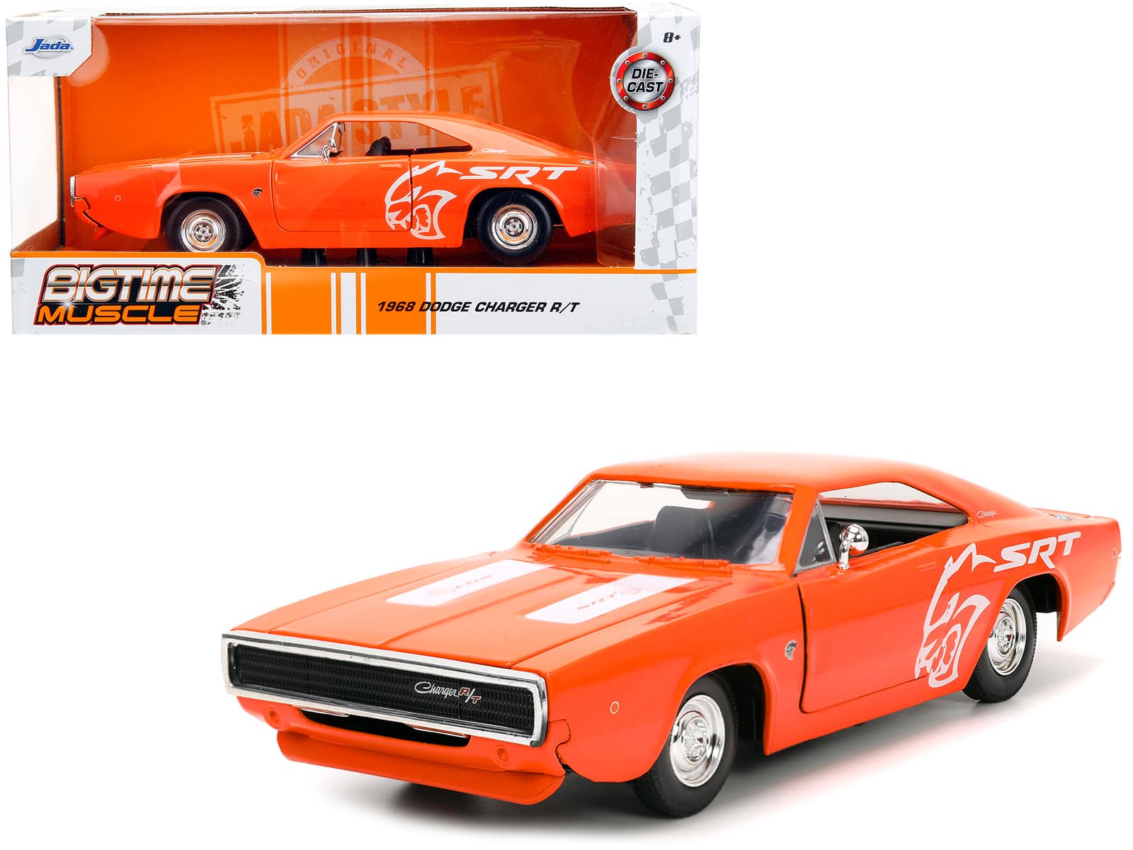 "1968 Dodge Charger R/T SRT Orange with White Stripes and Graphics ""Bigtime Muscle"" Series 1/24 Diecast Model Car by Jada" price history on PriceWatchPro