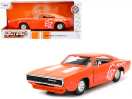 1968 Dodge Charger R/T SRT Orange with White Stripes and Graphics "Bigtime Muscle" Series 1/24 Diecast Model Car by Jada