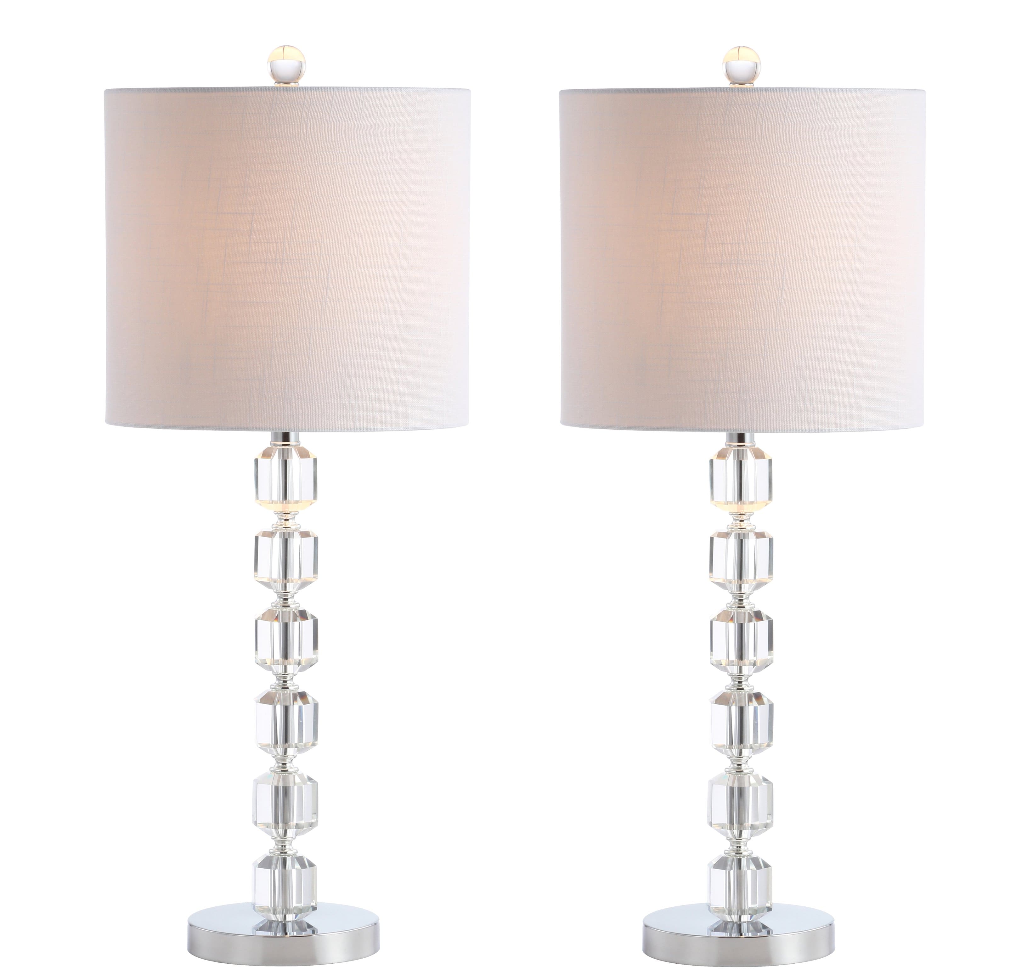 Jonathan Y - Cary 27.5" Modern Stacked Crystal/Metal LED Table Lamp - Chrome/Clear