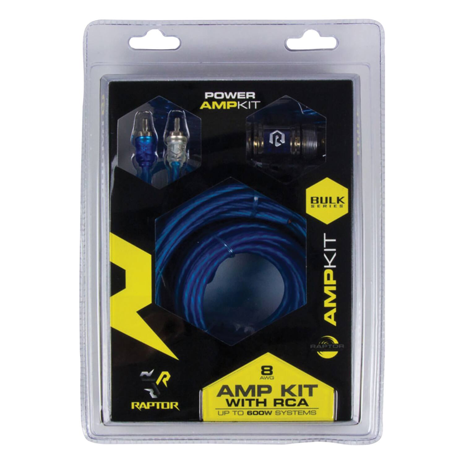 POWER AMPKIT RAPTOR BULK SERIES AMPKIT 8 AWG AMP KIT WITH RCA UP TO 600W SYSTEMS