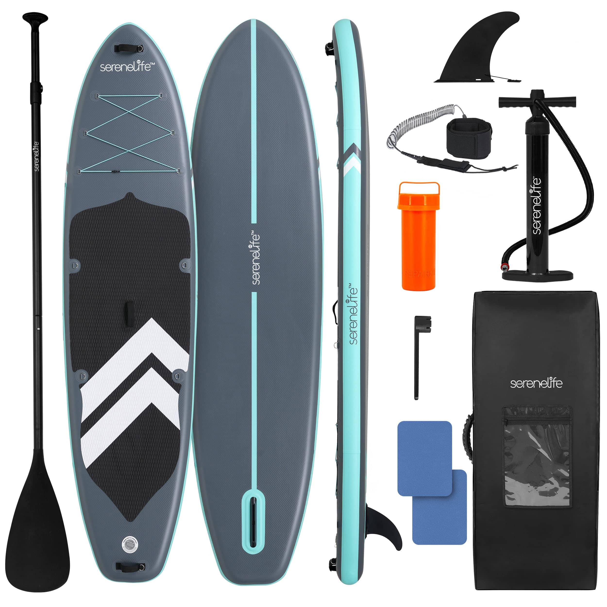 SereneLife - SLSUPP05 11’6” Inflatable SUP, Family Paddle Board for 2 Adults and 1 Child, 440 lbs Capacity - Black