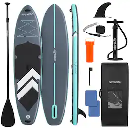 SereneLife - SLSUPP05 11’6” Inflatable SUP, Family Paddle Board for 2 Adults and 1 Child, 440 lbs Capacity - Black
