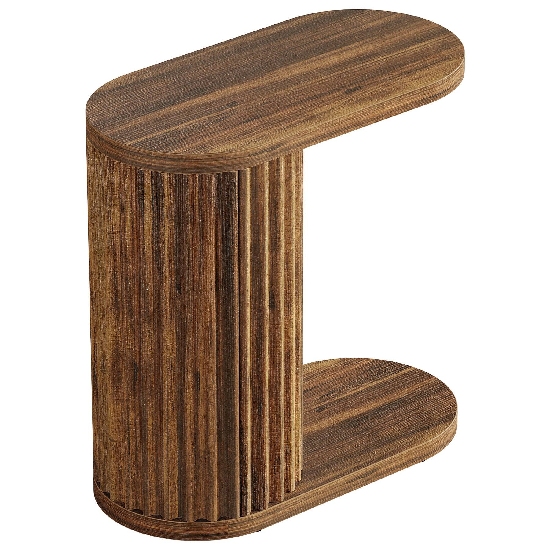 Alt View 5. Tribesigns - End Table with Engineered Wood Construction and Fluted Design for Books, Drinks and Everyday Essentials - Brown.