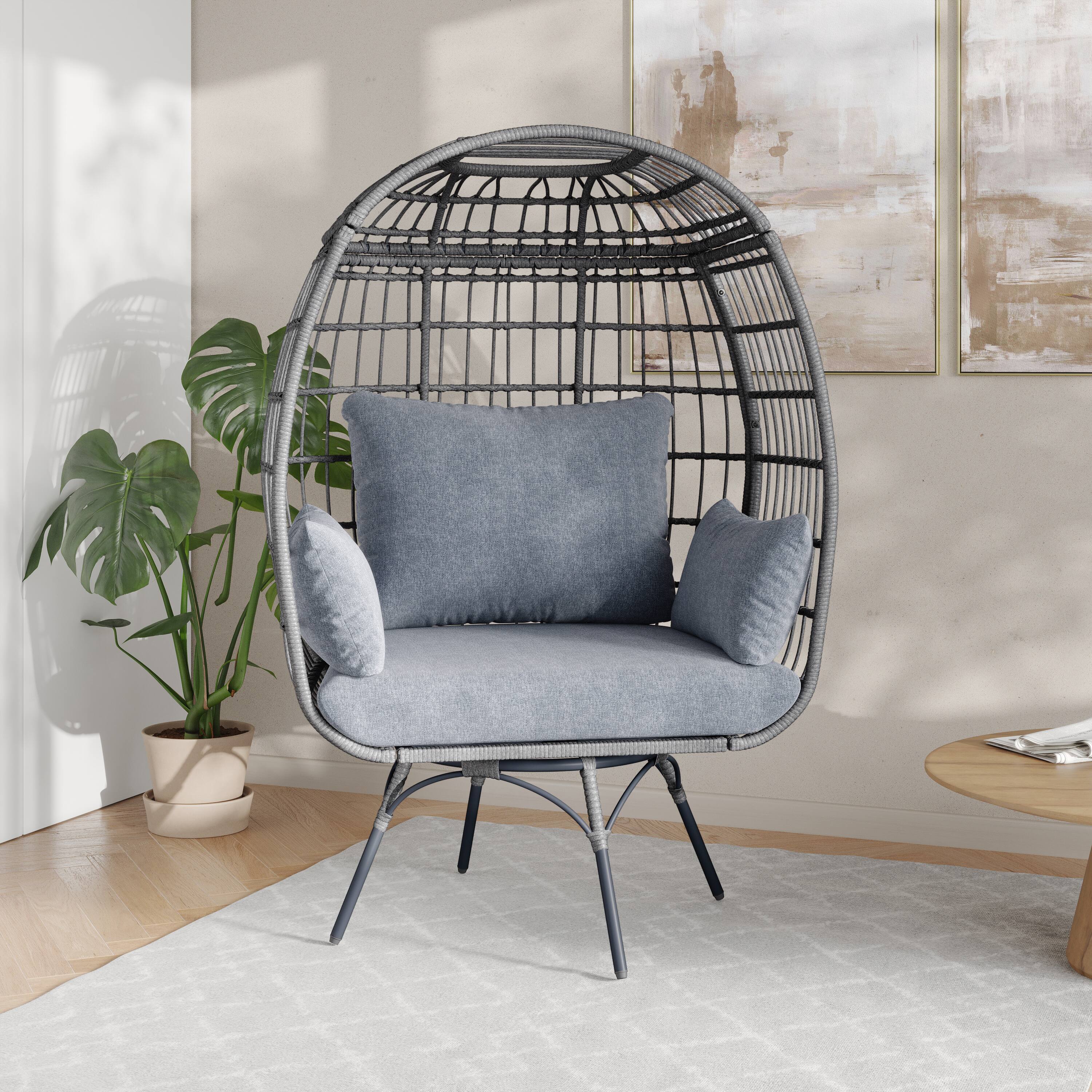 Alt View 1. Flash Furniture - Zola Commercial Gray Indoor/Outdoor Oversized Wicker Egg Swivel Lounge Chair with 4 Cushions for Living Room, Patio, and - Gray.