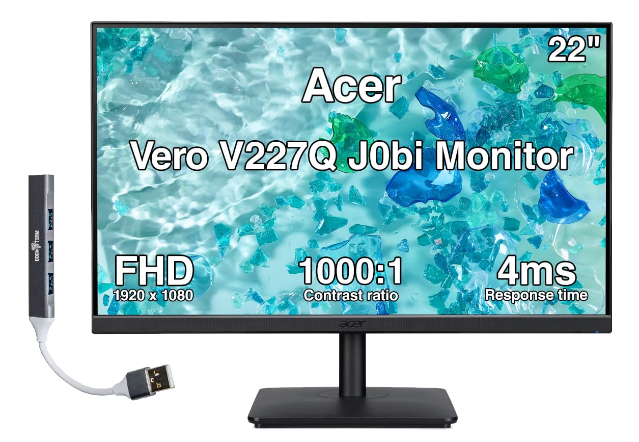 Acer - Vero V227Q J0bi 22" FHD IPS Monitor, 4ms Response Time, Built-in Speaker & DKZ Hub (UM.WV7AA.005) w/HDMI cable - Black