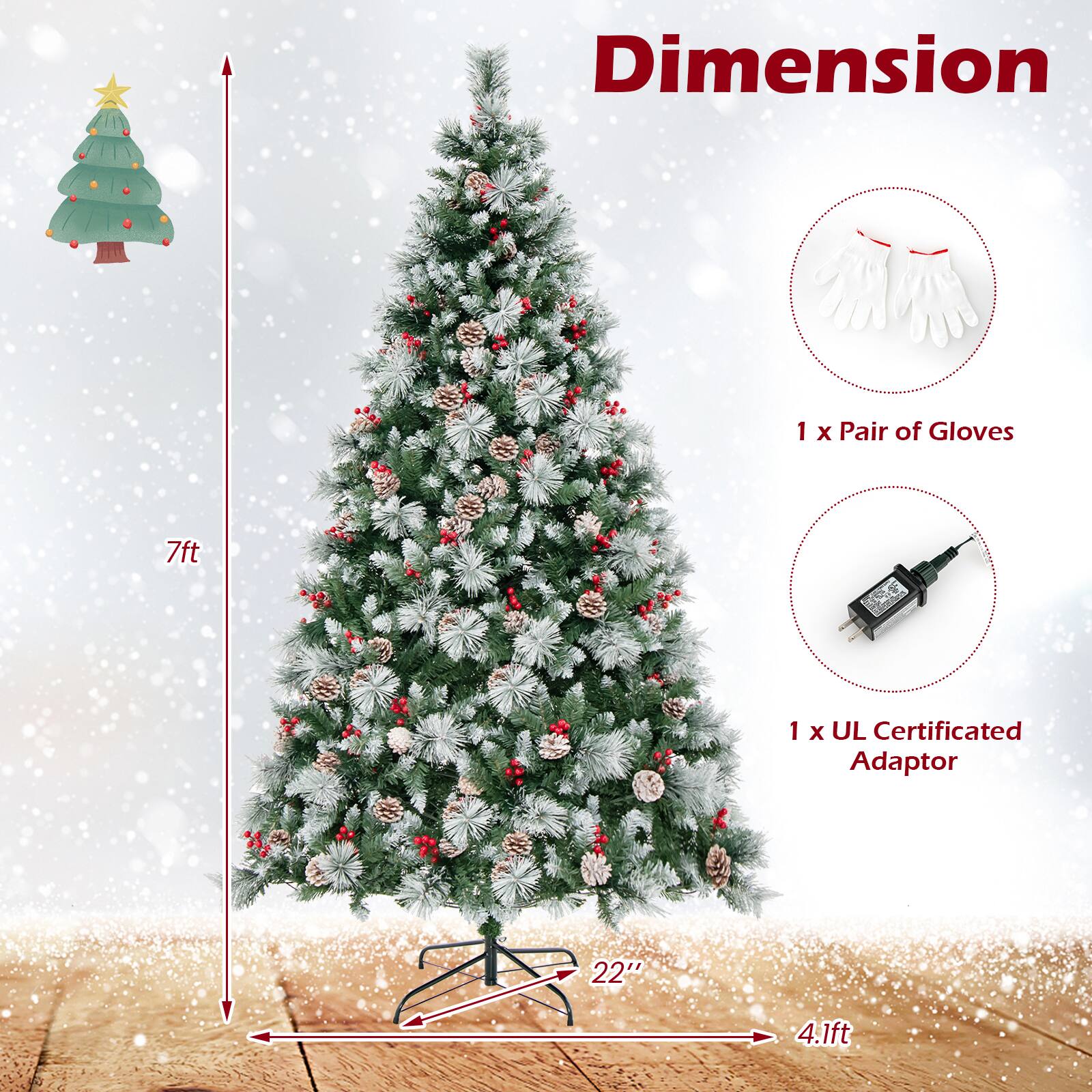 Dimension: 1 x Pair of Gloves 7ft 1 x UL Certified Adaptor 22" 4.1ft