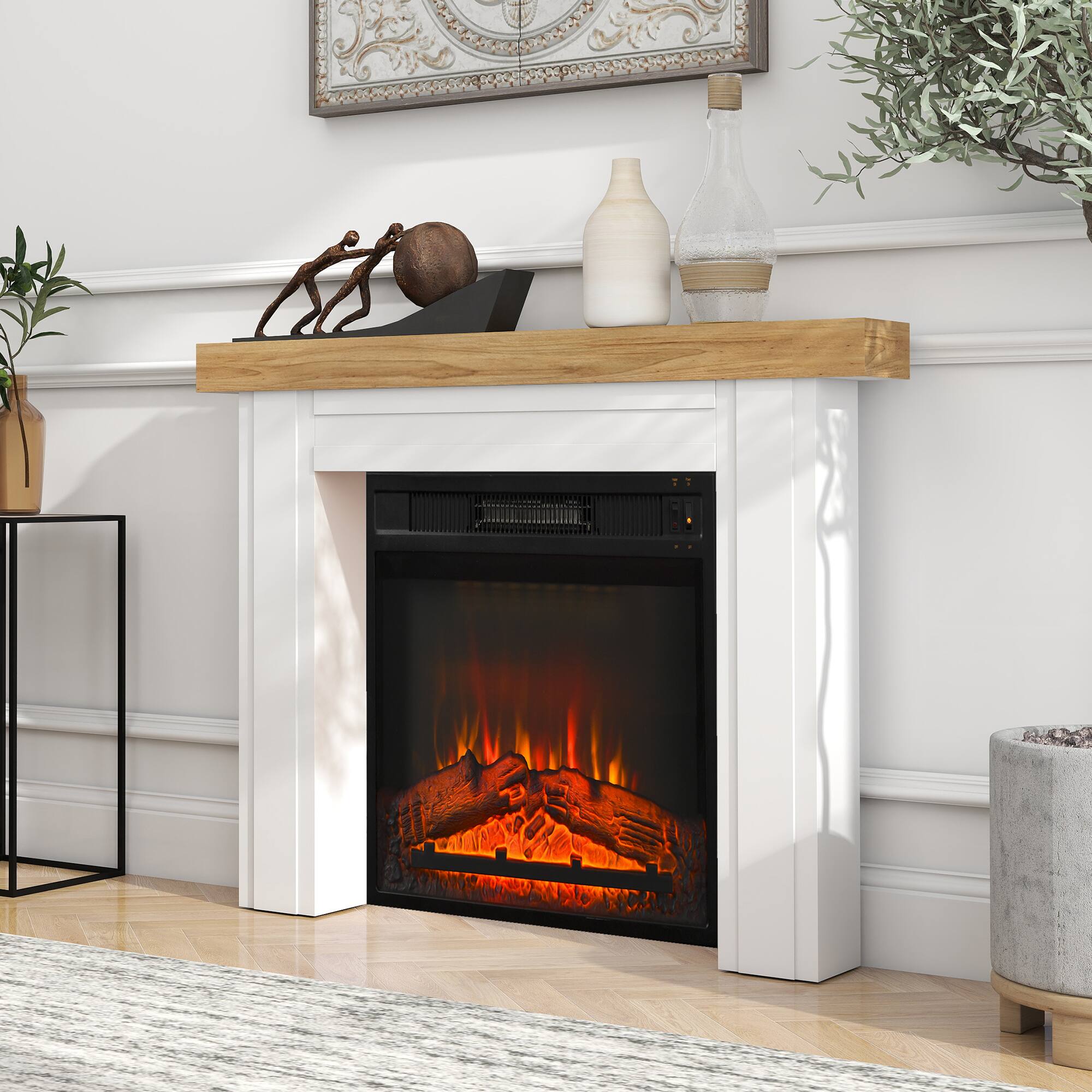 Alt View 1. Homcom - Fireplace Mantel, Freestanding Fireplace Surround with Leg for Electric Fireplaces, 51.2" W x 40.6" H - natural.