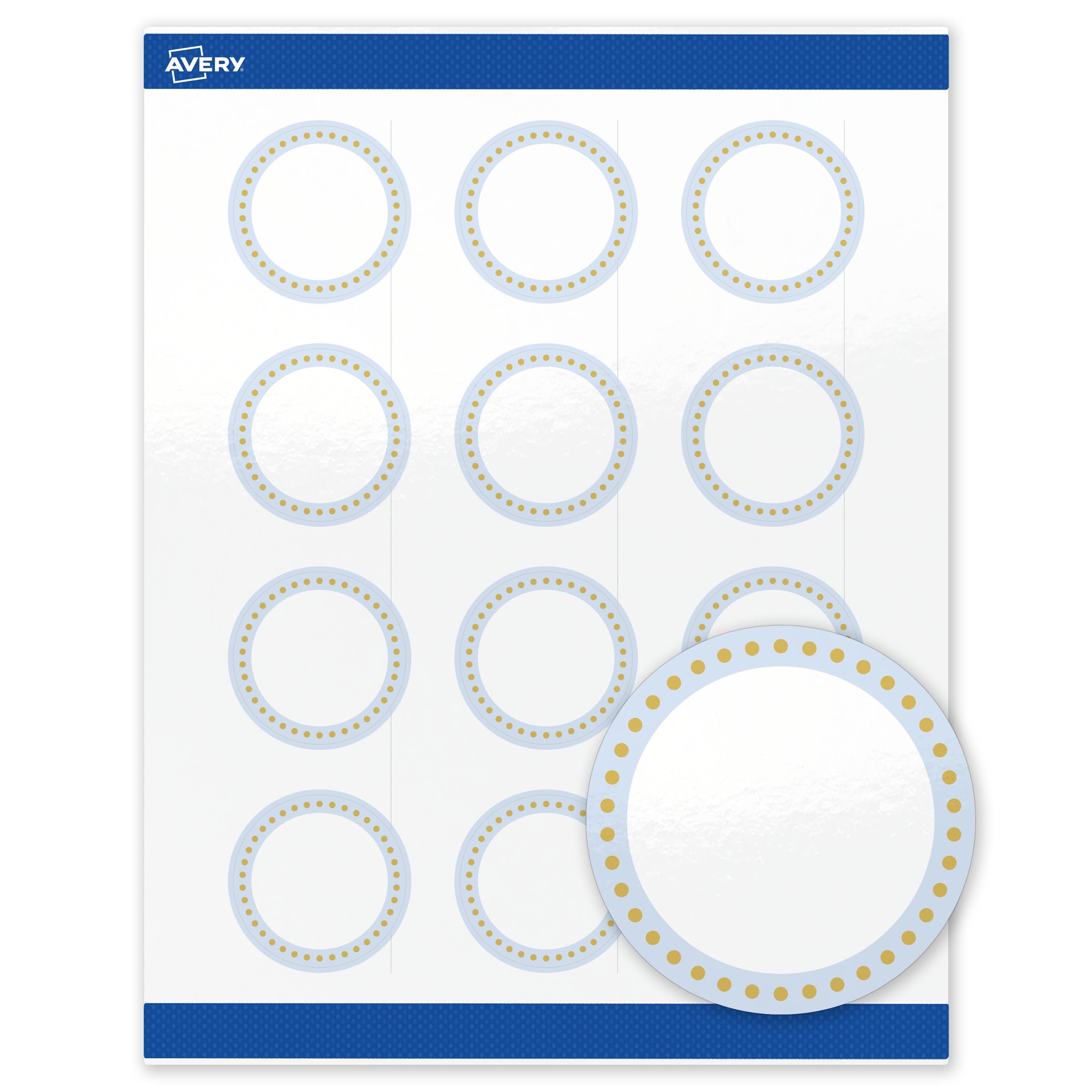 "Avery - Labels, 2"" Diameter, Glossy Blue Border/Gold Dots - White" price history on PriceWatchPro