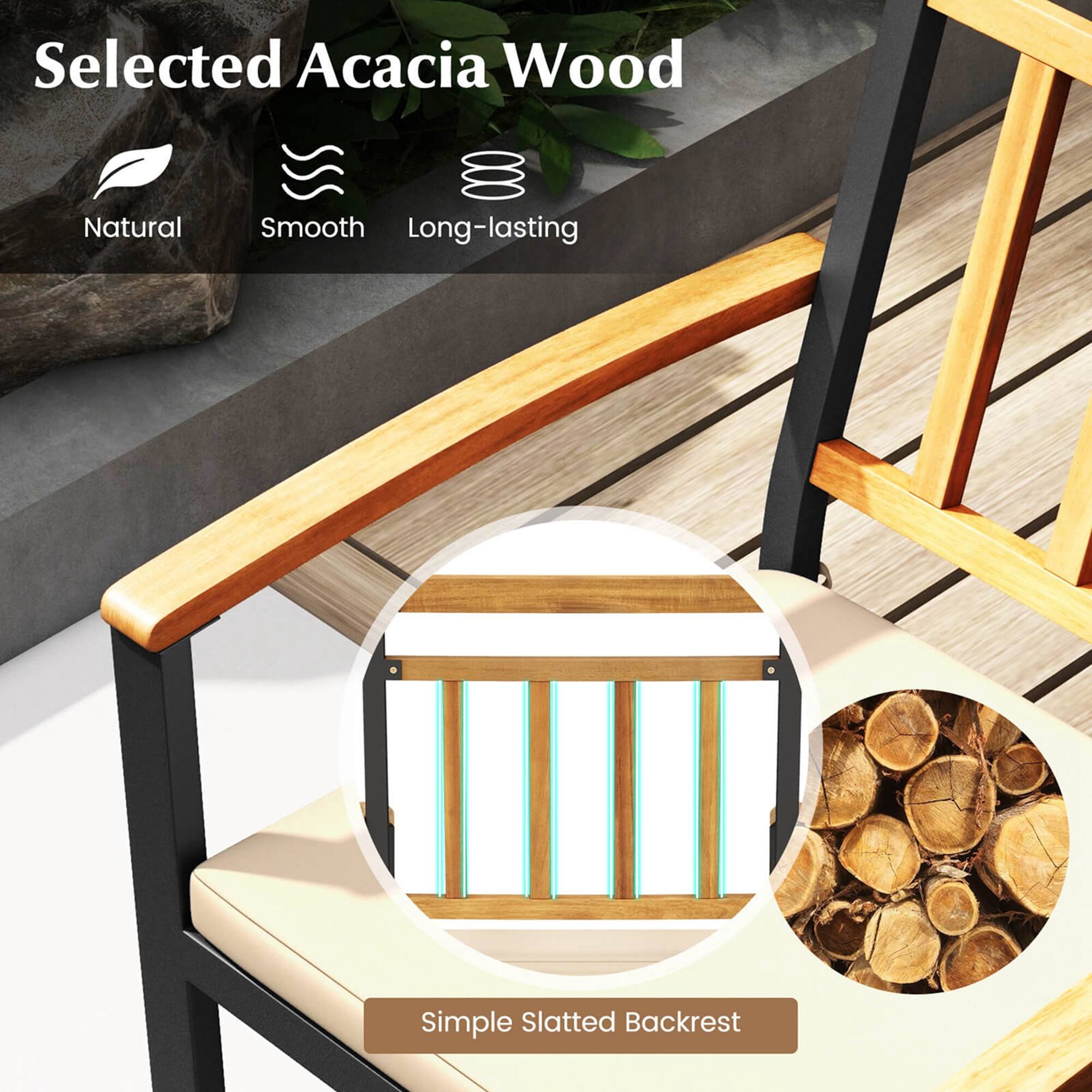 Selected Acacia Wood Natural Smooth Long-lasting Simple Slatted Backrest
