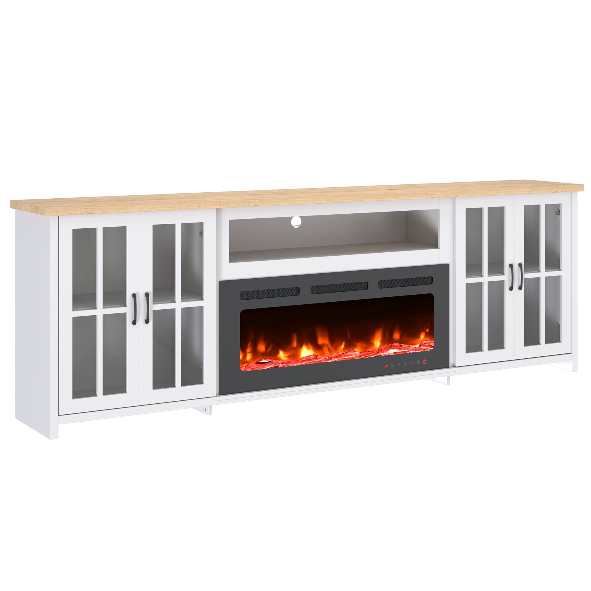 Alt View 6. U-HOMY - 97" Fireplace TV Stand with 42" Electric Fireplace, Glass Door Media Console with LED Lights - White.