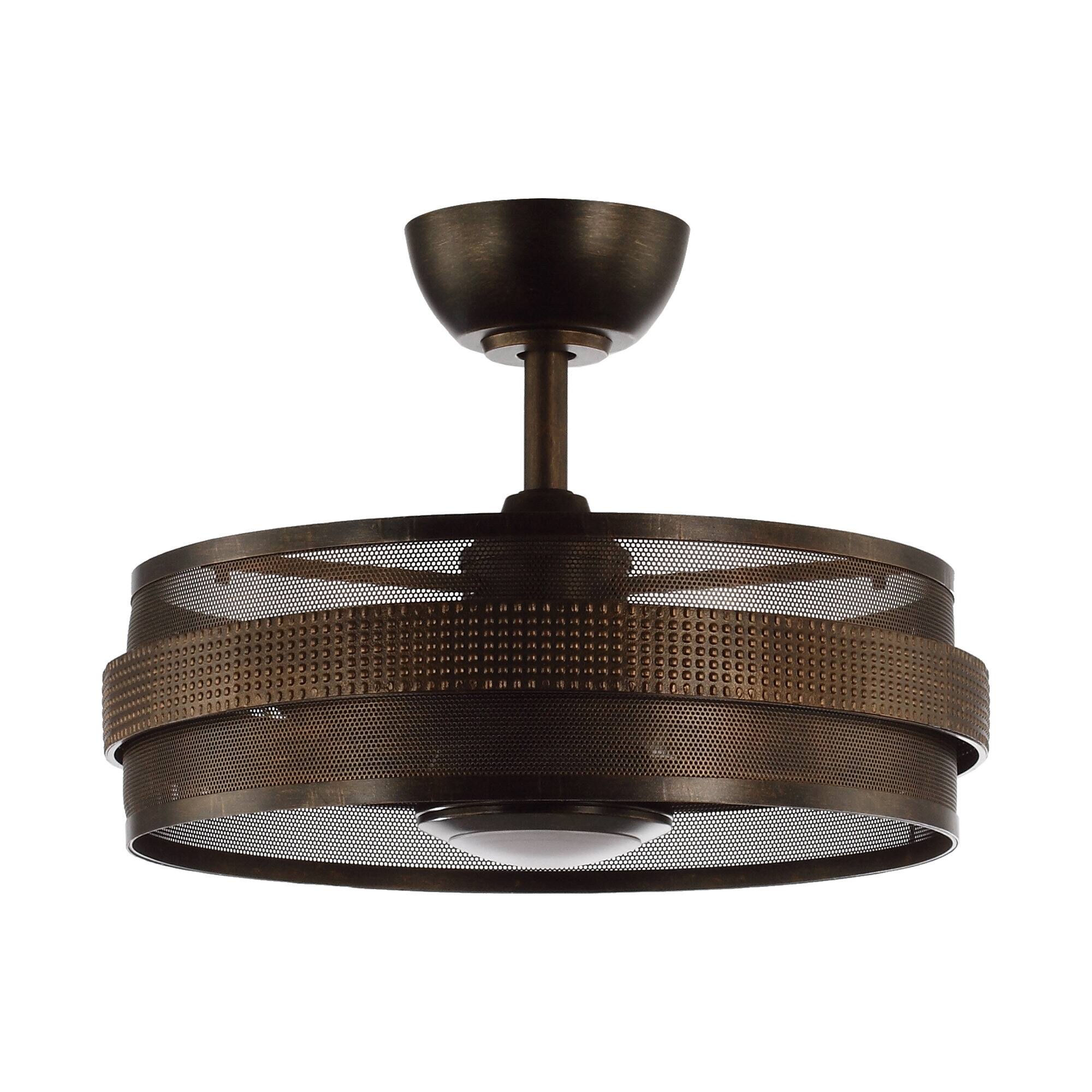 Back. Parrot Uncle - 21" Industrial Bronze Caged LED Ceiling Fan with Lights and Remote Control - Bronze.