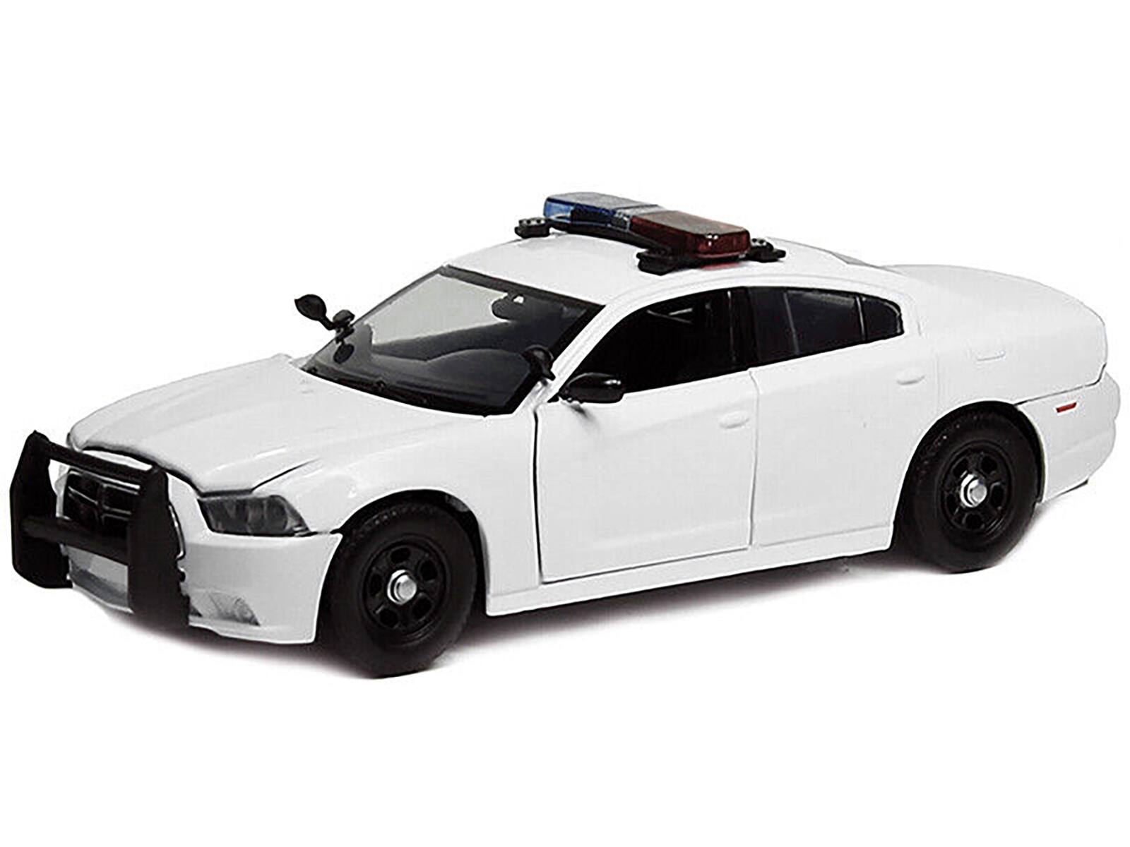 Alt View 1. Motormax - 2011 Dodge Charger Pursuit Police White w/ Flashing Light Bar, Front & Rear Lights & 2 Sounds 1/24 Model Car by Motormax.