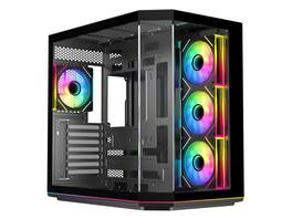 DIYPC - ARGB-N3-PRO Black ATX Case w/ 3 Tempered Glass, 4 ARGB Fans, ARGB Strip, BTF Support - Black