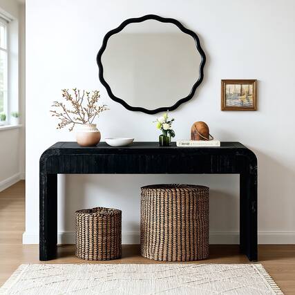 Front. Kadyn - 59'' Vintage Crafted Entryway Table,Two Hidden Handle Drawers,Farmhouse Console Table ,Easy Assembly, Antique Black - Black.