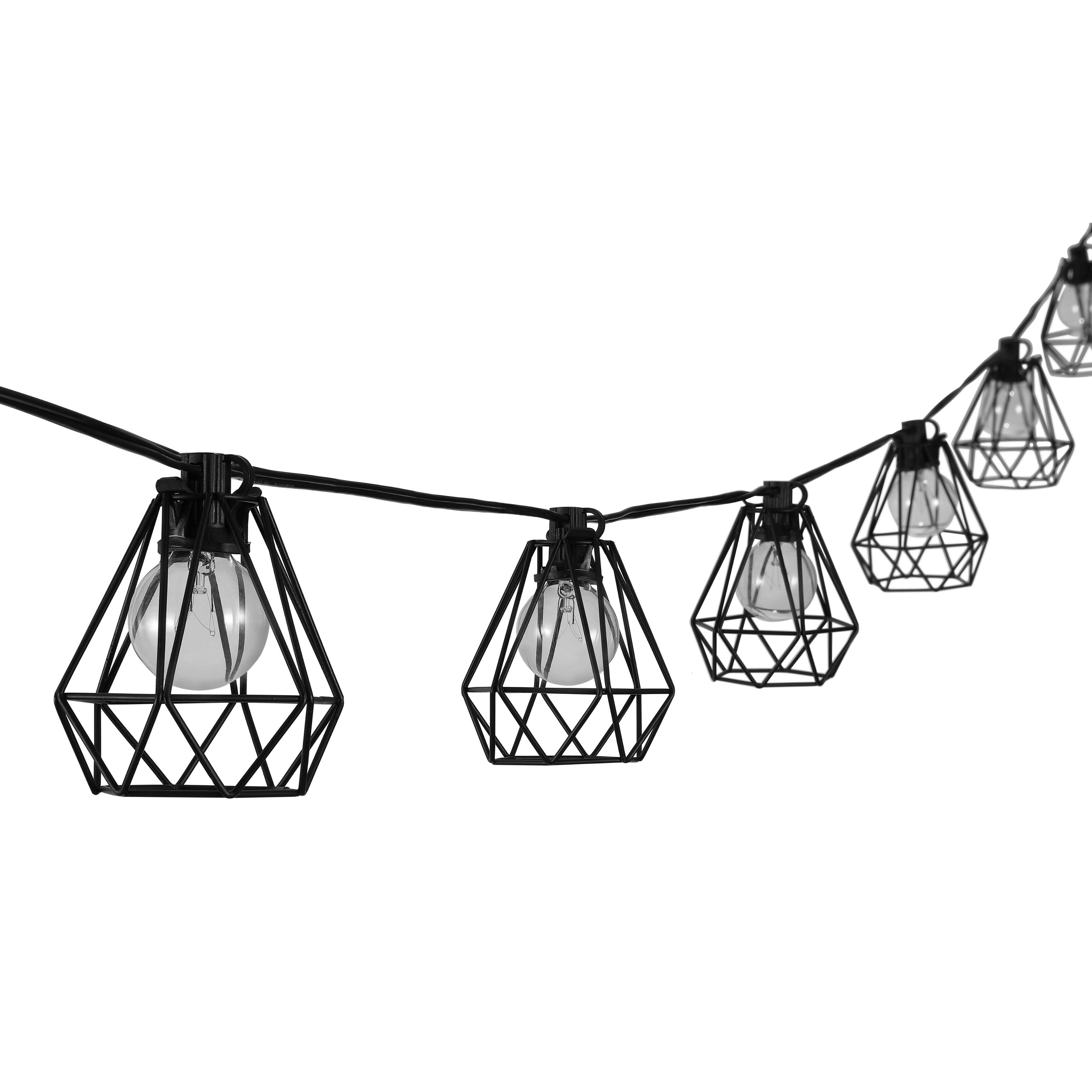 Alt View 4. Jonathan Y - 10-Light Indoor/Outdoor 10 ft. Contemporary Transitional LED G40 Diamond Cage String Lights, Black - Black.