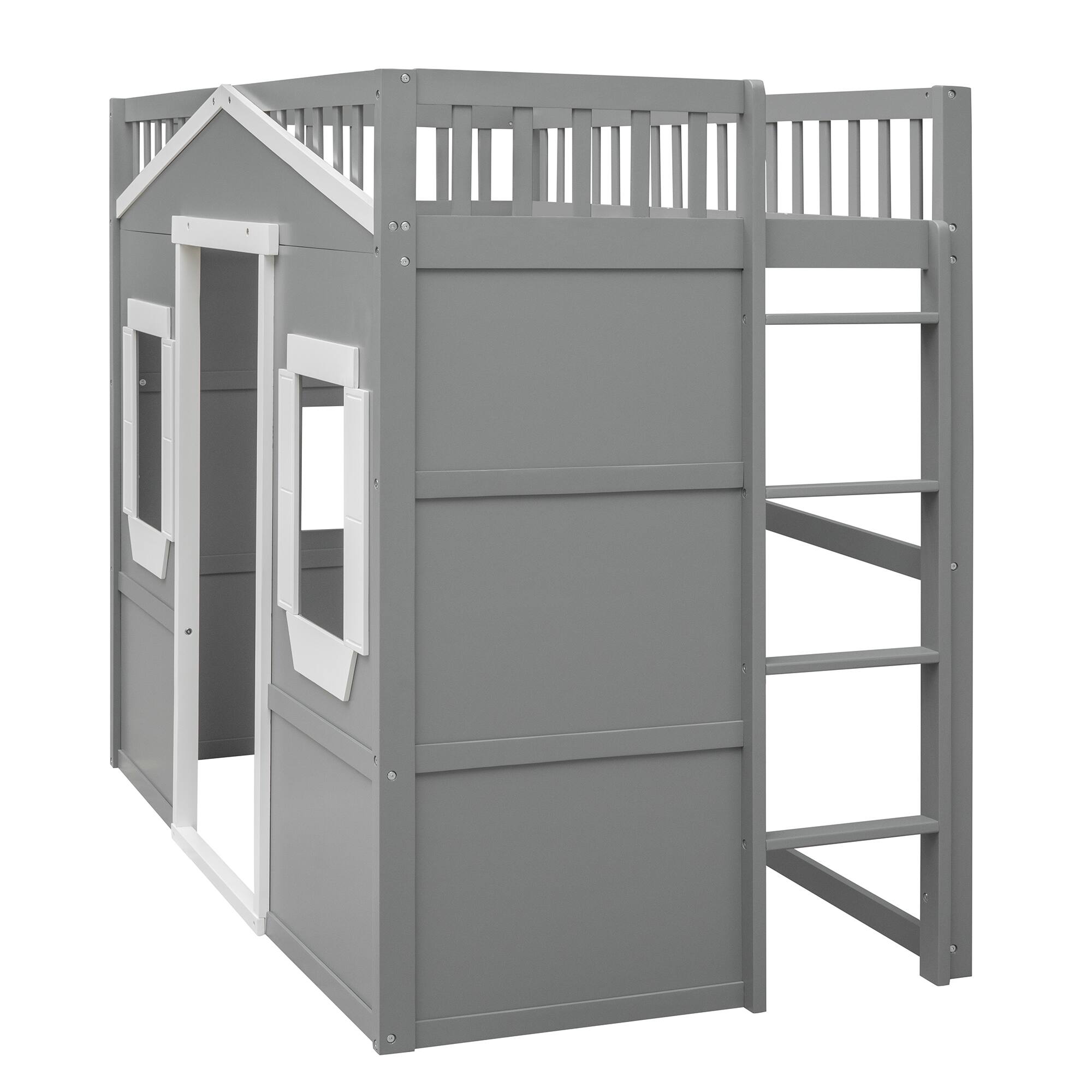 Alt View 1. Whisen - Wood Loft Bed with Ladder,Sturdy Elevated Platform Bed Frame for Kids and Teens - Gray.