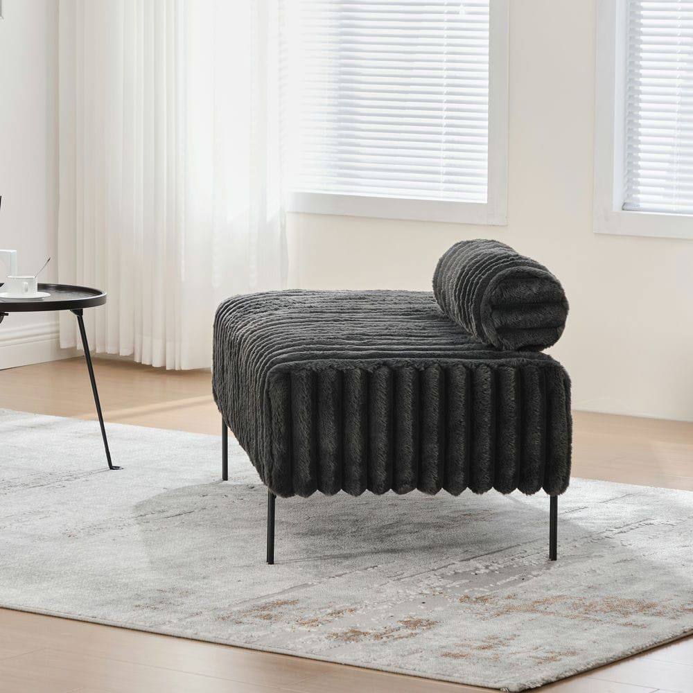 Alt View 1. Kadyn - 49.6" Wide Upholstered Mini Loveseat, 2-Seater Small Sofa End of Bed Bench Window Ottoman Footrest, Charcoal - Gray.