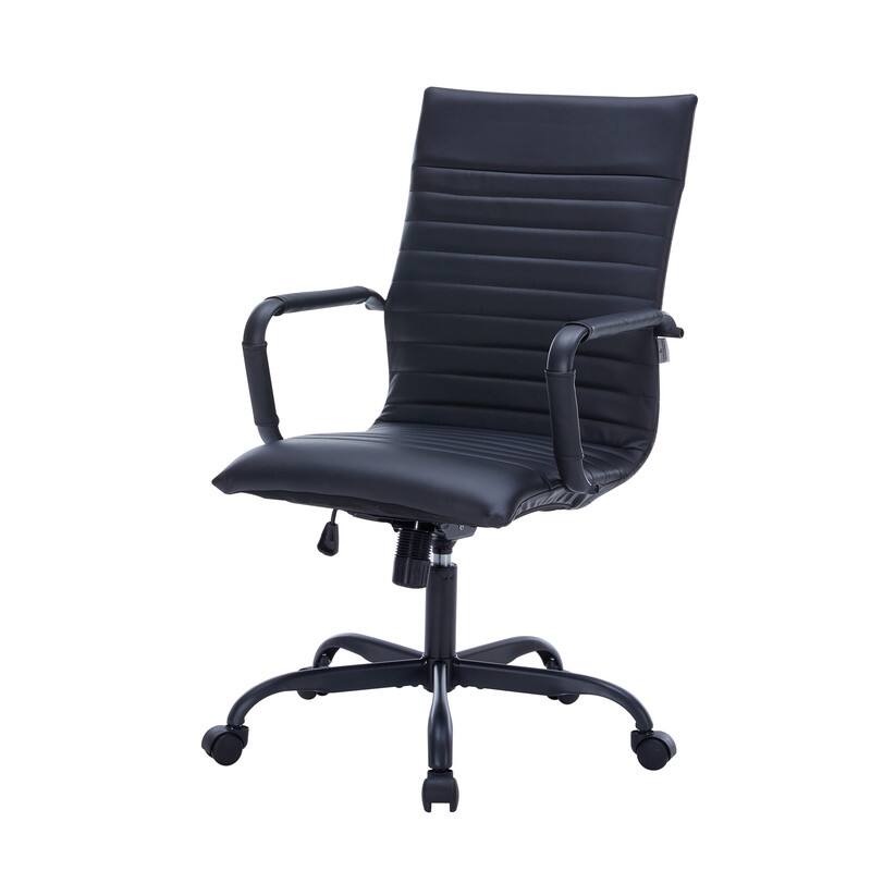 Alt View 6. LeisureMod - Harris Mid-Back Leather Office Chair Adjustable Height Tilt in Black Stainless Steel 360-Degree Swivel - Black.