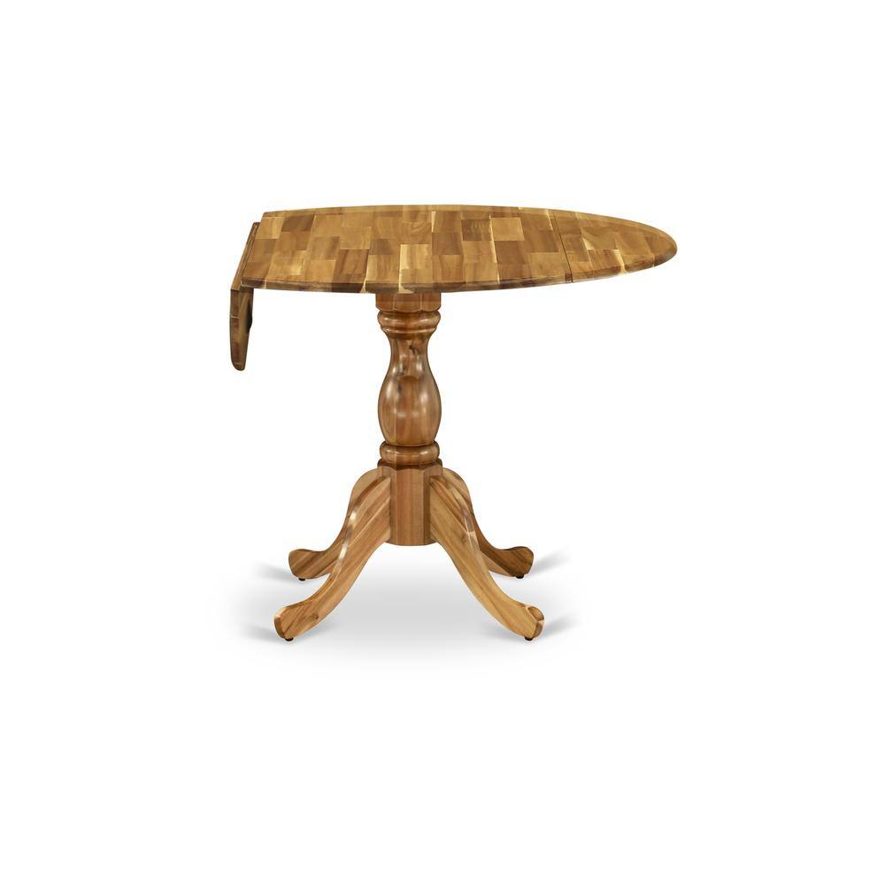 Alt View 3. East West Furniture - Round Modern Dining Table Natural Acacia Color Table Top Surface and Asian Wood Modern Dining Table Pedestal Legs - Natural.
