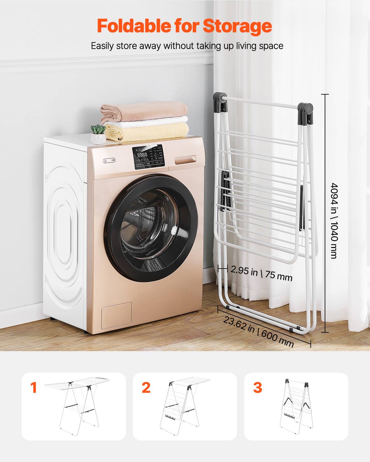 Foldable for Storage: Easily store away without taking up living space. 

Dimensions:
- 2.95 in | 75 mm
- 23.62 in | 600 mm
- 1040 in | 1040 mm