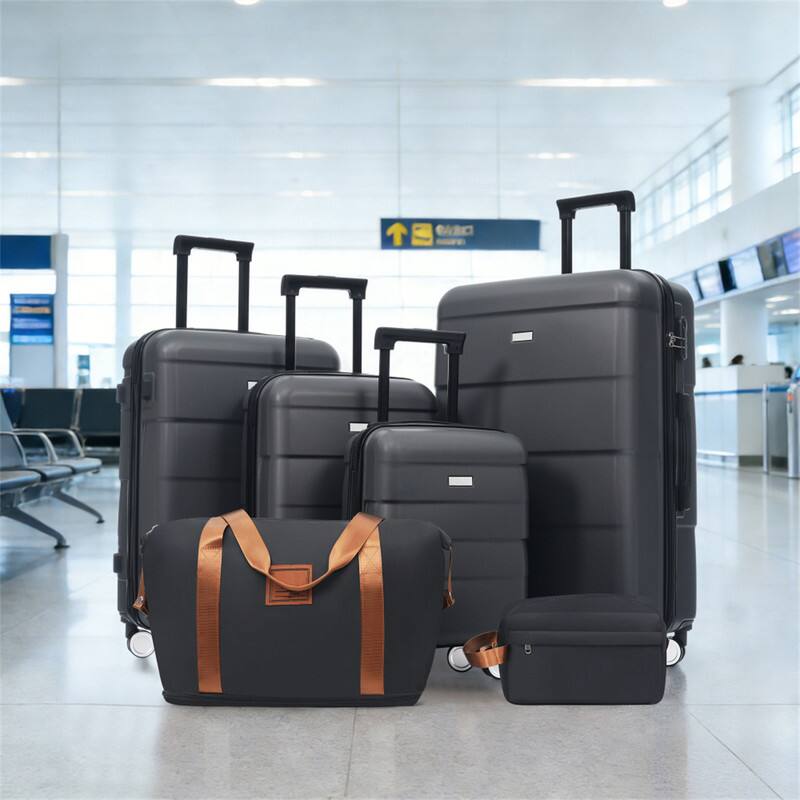 Alt View 7. HTUTWOO - Hardshell Luggage -6 Piece with 2 Bags,Carry on Suitcase with Handle Password Lock,Double Spinner Wheels,16"/20"/24"/28" - Charcoal.