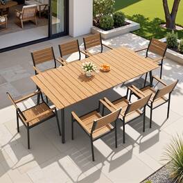 Crestlive Products - Water Proof 7/9/11pc Patio Dining Set Aluminum Frame Rectangle Table Stackable Stationary Arm Chairs - Brown-9PC