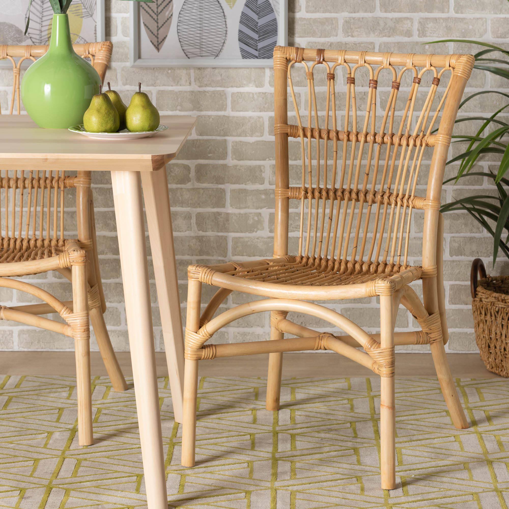 Alt View 4. bali & pari - Ammi Modern Bohemian Rattan 2-Piece Dining Chair Set - Natural Brown.