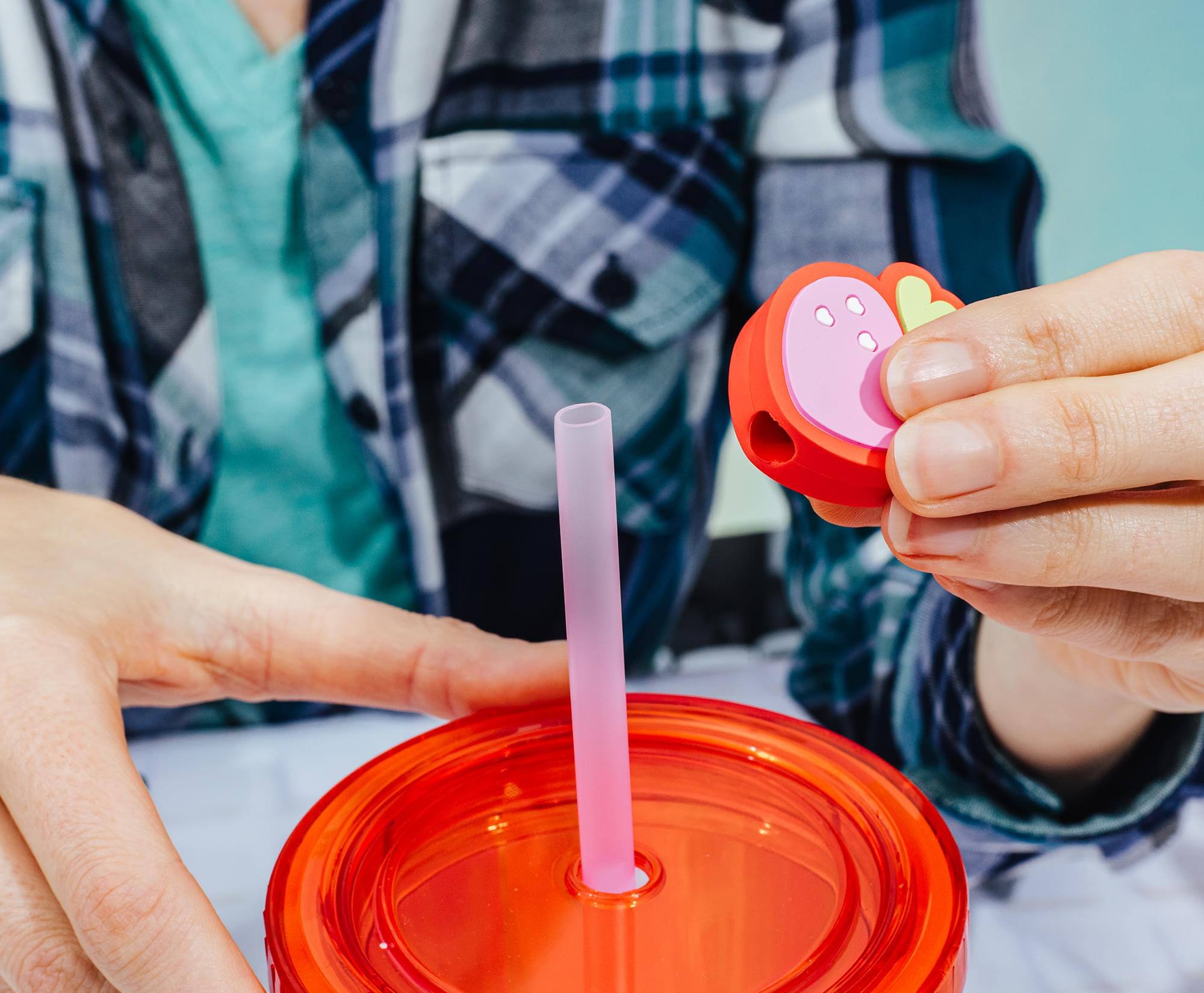 Alt View 3. Silver Buffalo - Care Bears x Strawberry Shortcake 24-Ounce Carnival Cup With Straw Topper Charm - Red.