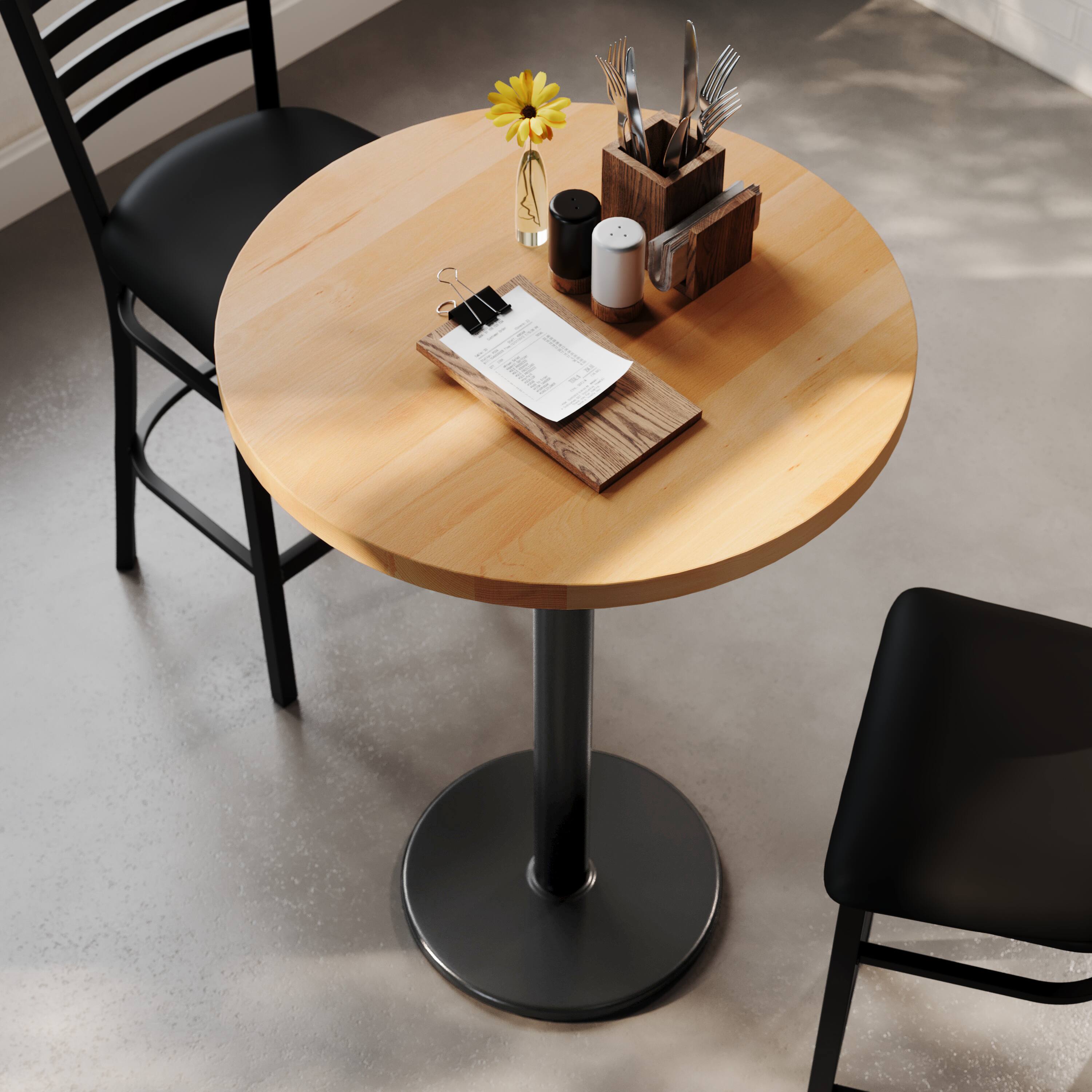 Alt View 3. Flash Furniture - Bennett 30" Round Solid Wood Commercial Indoor Tabletop in Natural with 18" Round Bar Height Rust-Resistant Black Cast I - Natural.