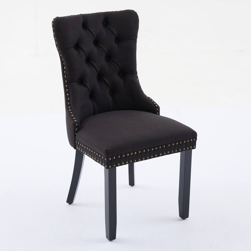 Back. Loheer - Loheer Tufted Dining Chair Set of 2 Linen Upholstered Black - Black.