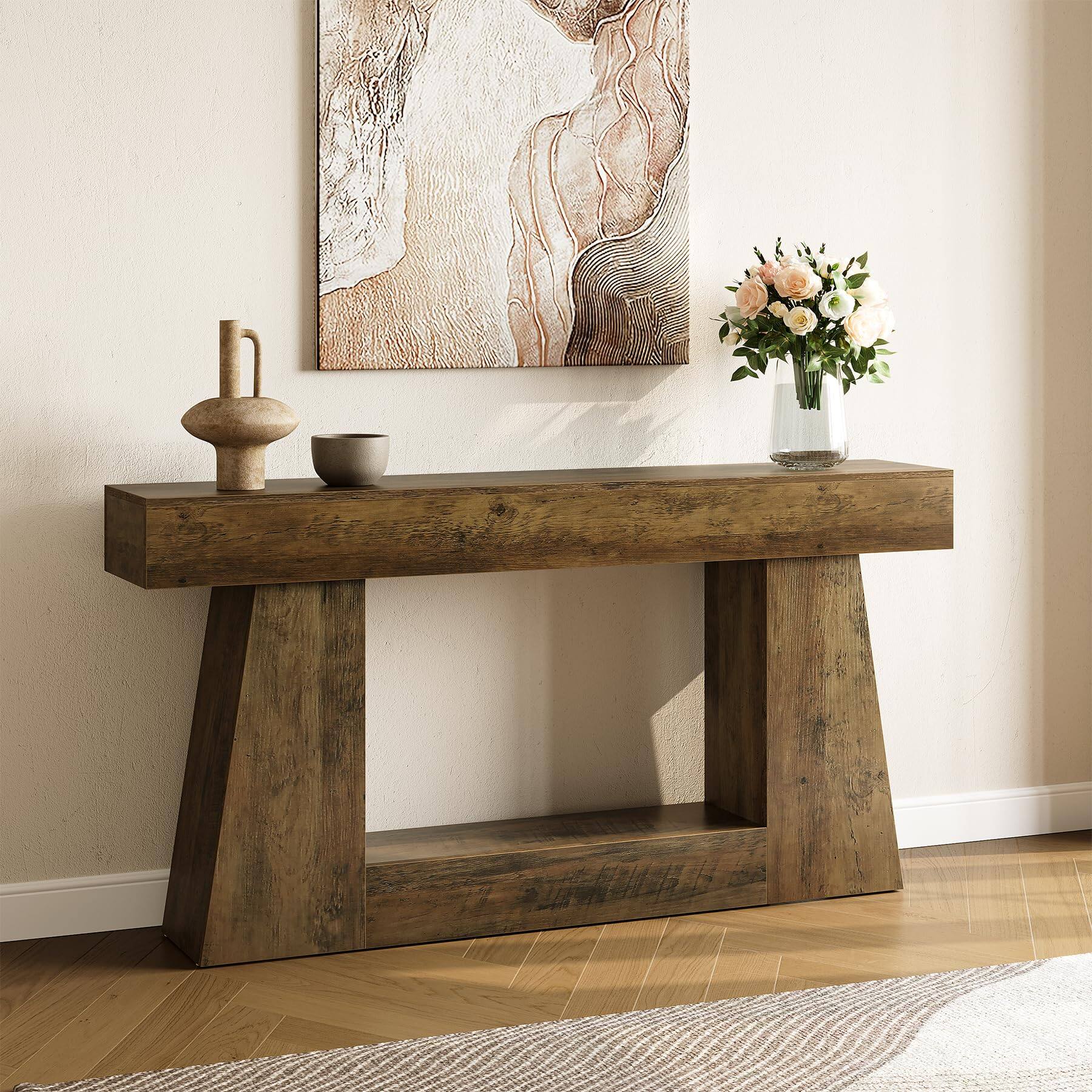 Alt View 3. Tribesigns - Console Table with Storage, 63" Farmhouse Wooden Sofa Table for Entryway, Narrow Long Accent Sofa Table Behind Couch, Co - Oak.