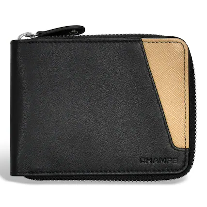 Front. Champs - Iconic Collection Leather Zip Around Wallet - BlackIvory.