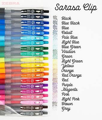 ZEBRA SARASA Clip

Black  
Blue Black  
Cobalt  
Pale Blue  
Light Blue  
Blue Green  
Viridian Green  
Light Green  
Yellow  
Orange  
Red Orange  
Red  
Purple  
Magenta  
Pink  
Light Pink  
Brown  
Grey