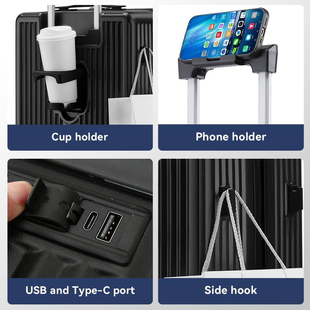 Cup holder  
Phone holder  
USB and Type-C port  
Side hook