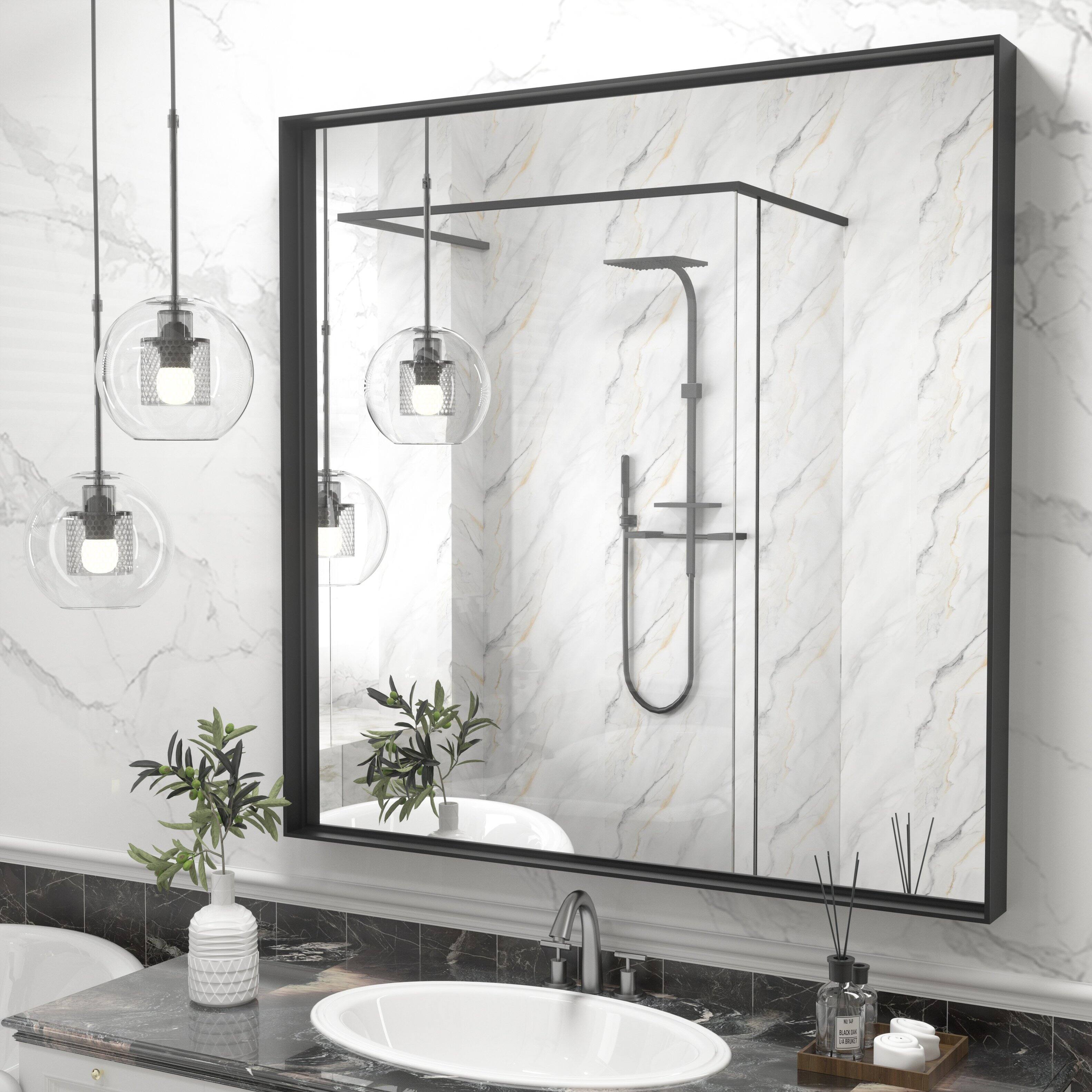 Alt View 9. Boyel Living - 40 x 36 in Rectangle Square Right-Angle Mirror with Matte Black Aluminum Frame.