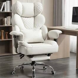 Comhoma - Big Tall Leather Ergonomic Office Chair With Retractable Footrest For Heavy Duty Comfort - Black