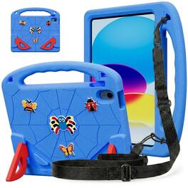 UUCOVER - Kids Case for iPad (A16) 11-inch 2025/10th Gen 10.9" 2022,Shockproof EVA Case Handle Kickstand Cover with Shoulder Strap - Blue/Red