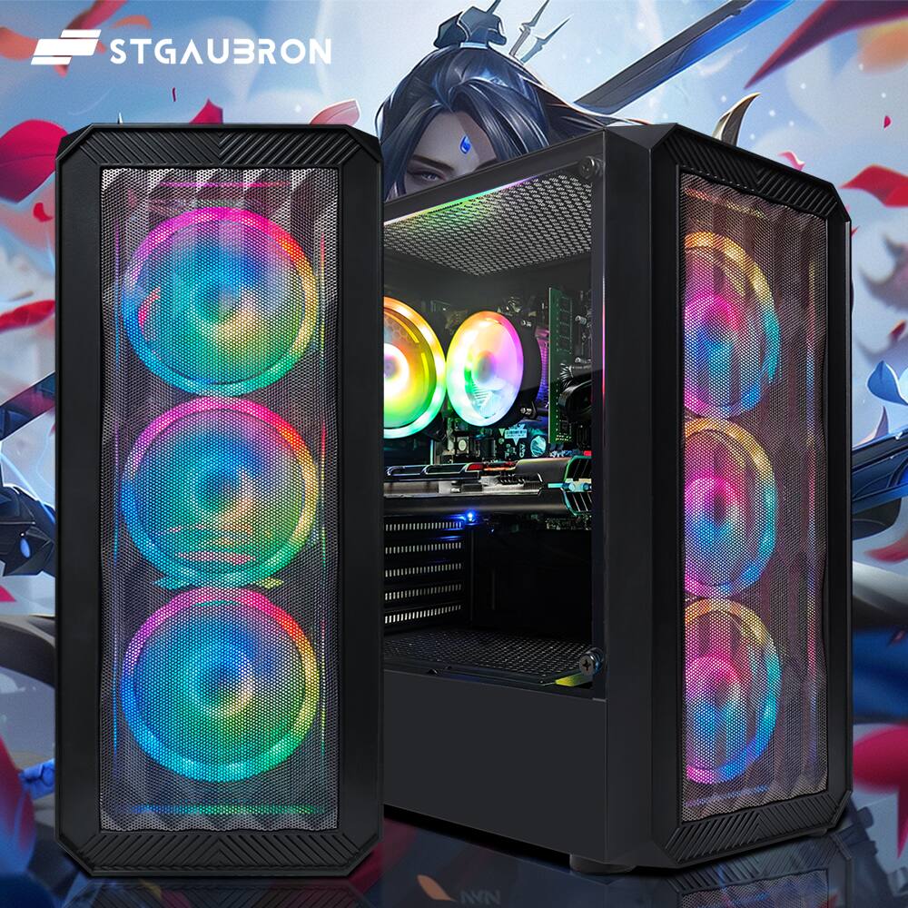 Back. STGAubron - STGAubron Gaming PC, AMD Radeon RX 5700 8G Graphics, Intel Core i5-9400F up to 4.1GHz, 16G DDR4 RAM, 1T SSD, WIN11H - Black.