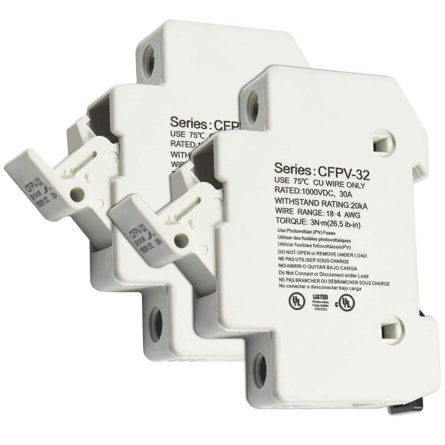 HQRP - 2-Pack 1000 V DC PV DIN Rail Fuse Holder 32 A 20 kA gPV 10 x 38 mm