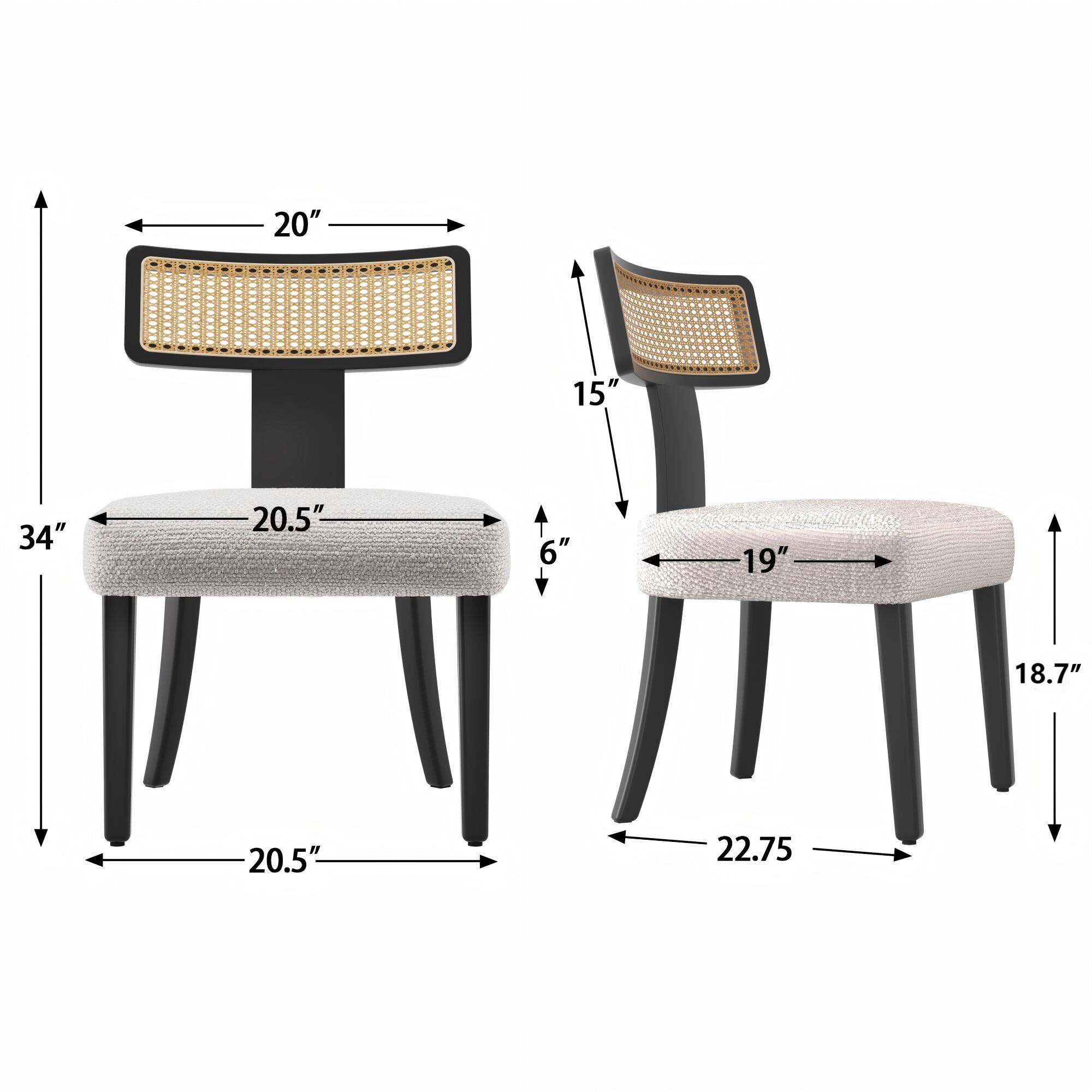 - Width: 20"
- Depth: 20.5"
- Height: 34"
- Seat Height: 6"
- Back Height: 15"
- Seat Depth: 19"
- Seat Width: 20.5"
- Overall Width: 22.75"
- Overall Height: 18.7"