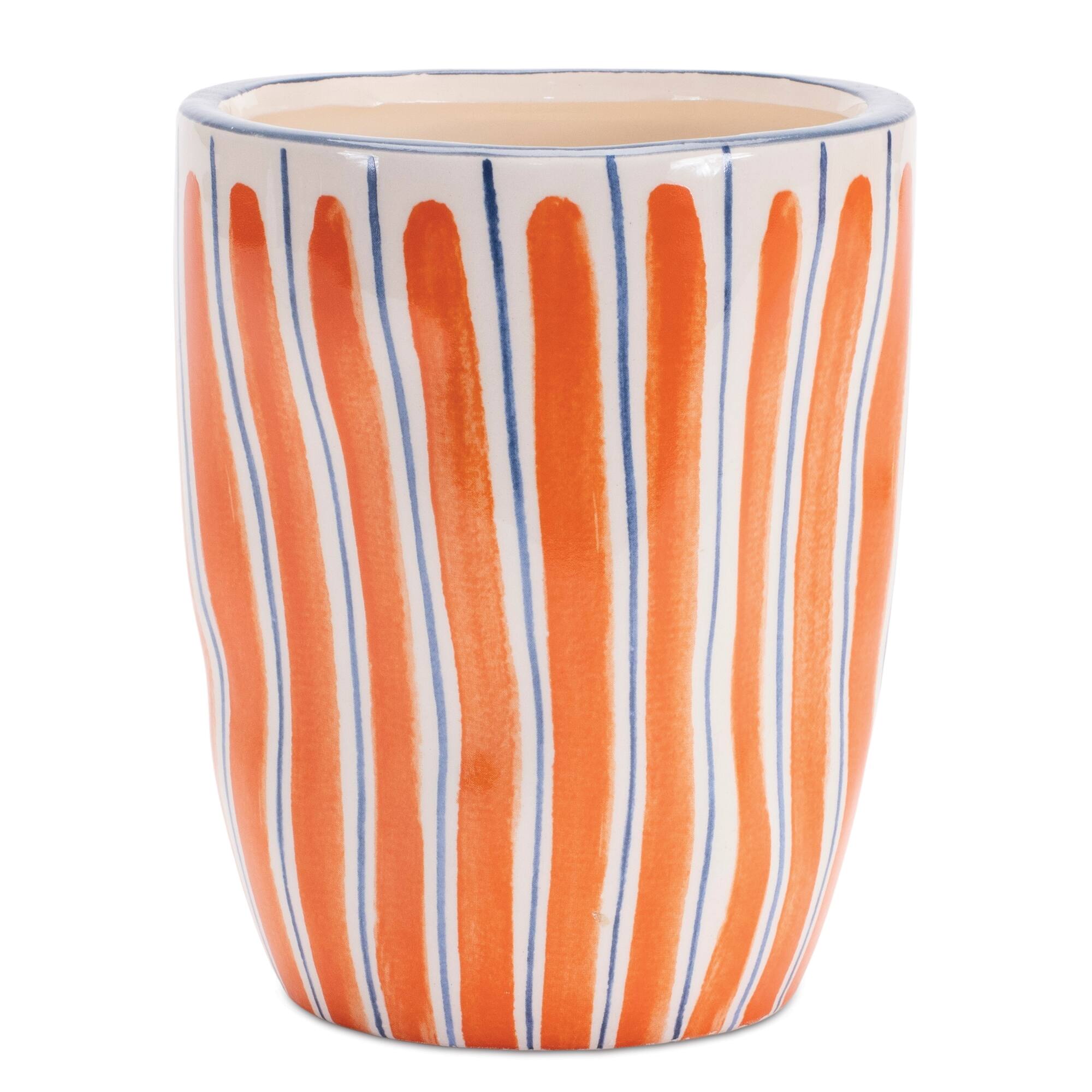 Angle. BreeBe - Wavy Stripe Planter (Set of 6) - Orange, Blue.