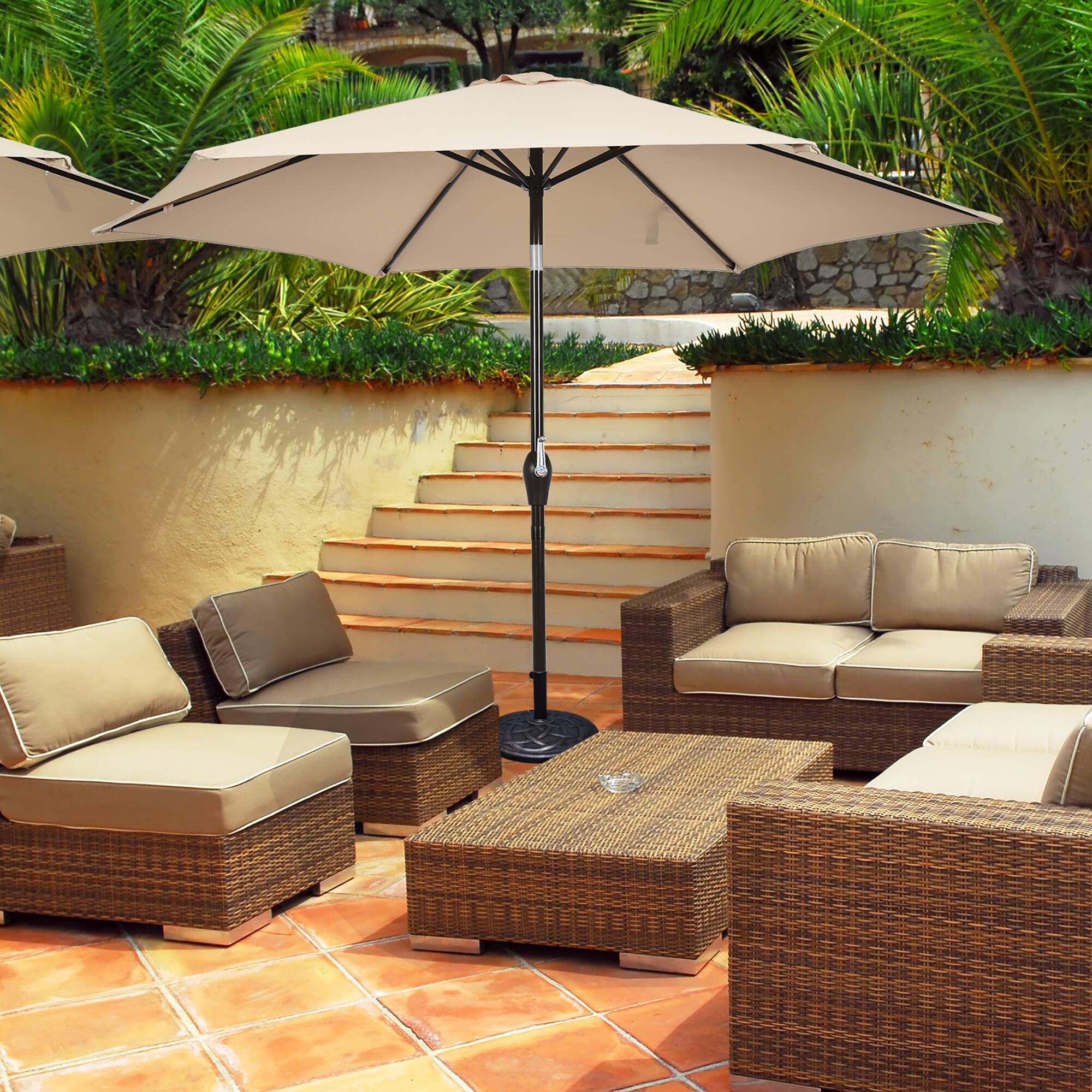 Alt View 3. Costway - 9Ft Outdoor Market Patio Table Umbrella Push Button Tilt Crank Lift Beige - Beige.